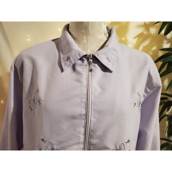 Keneth Too! Vtg Embroidered Butterfly Zip Jacket Womens Size XL Purple Pockets - Picture 5 of 11